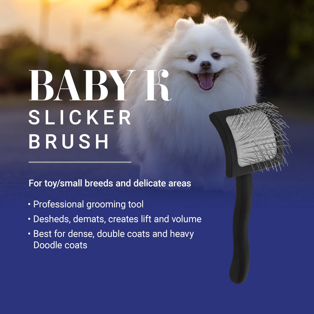 Chris Christensen Baby K Slicker Brush, dense-coat focus, efficient deshedding with fewer strokes.