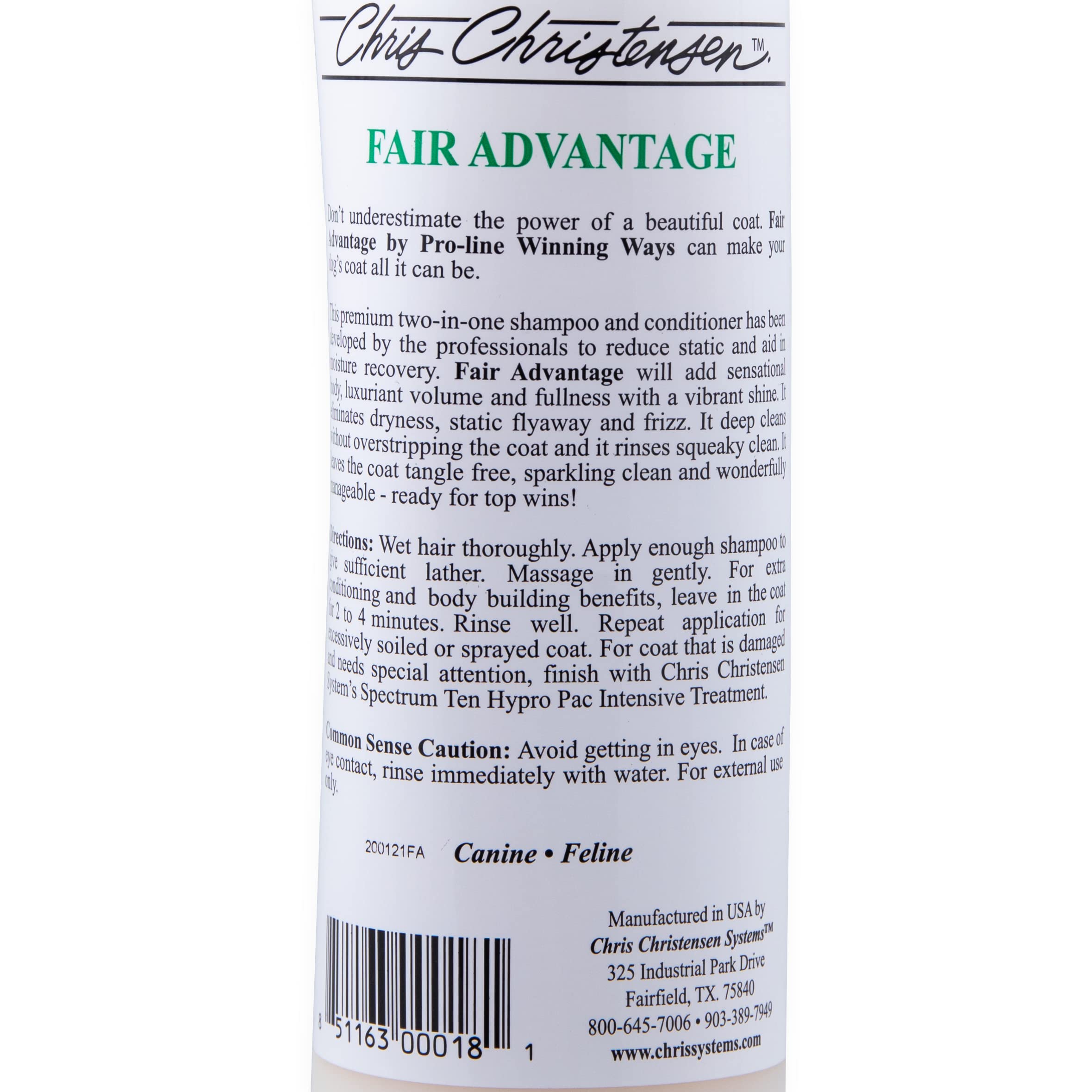 Chris Christensen Pro-line Fair Advantage Shampoo after-use shine shows healthy-looking coat