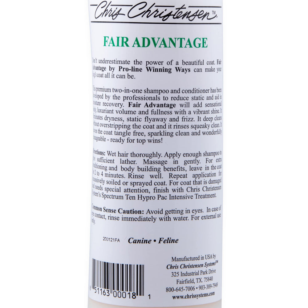 Chris Christensen Pro-line Fair Advantage Shampoo after-use shine shows healthy-looking coat
