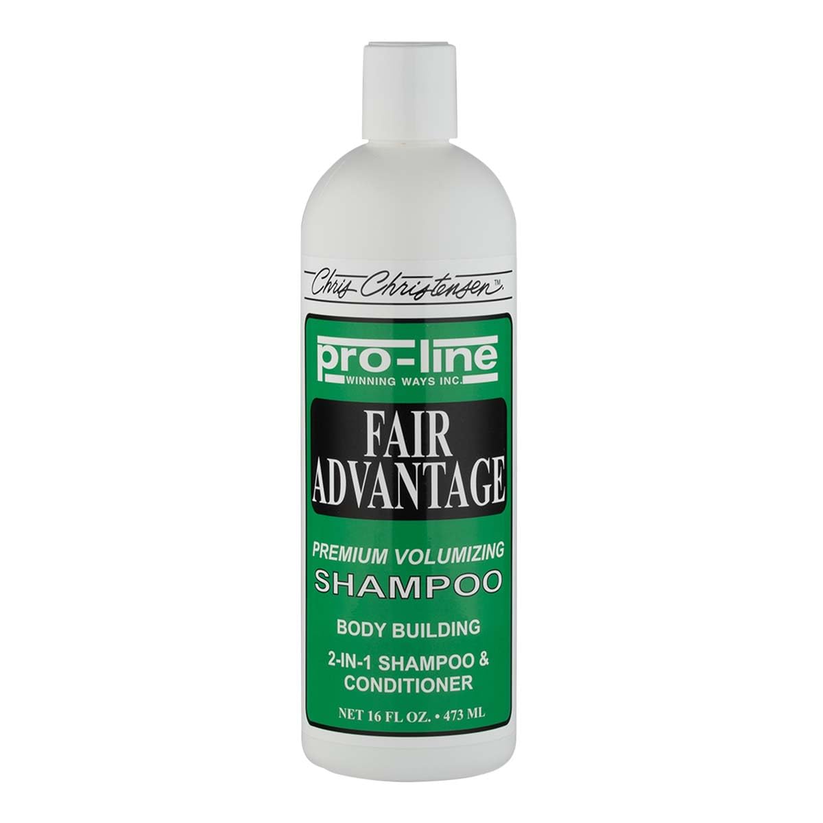 Chris Christensen Pro-line Fair Advantage Shampoo bottle pour demonstrates controlled dispensing for efficient grooming