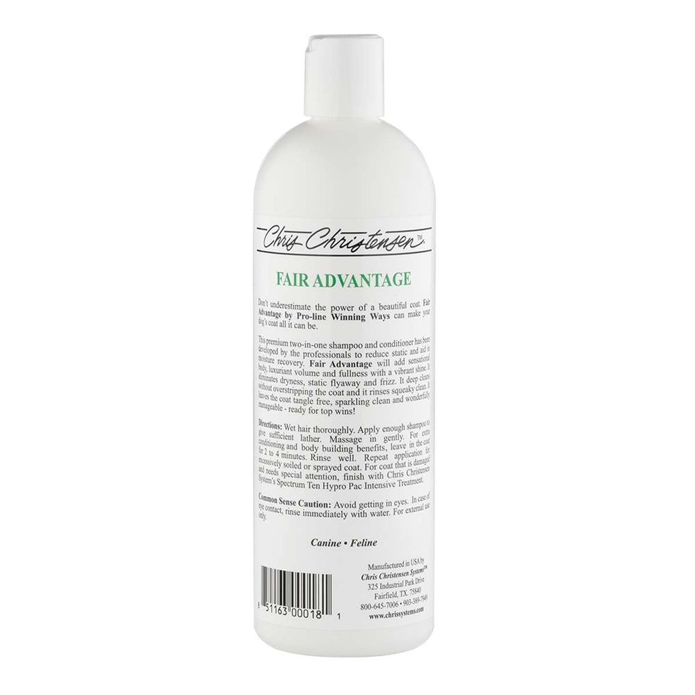 Chris Christensen Pro-line Fair Advantage Shampoo label closeup highlights premium conditioning formula