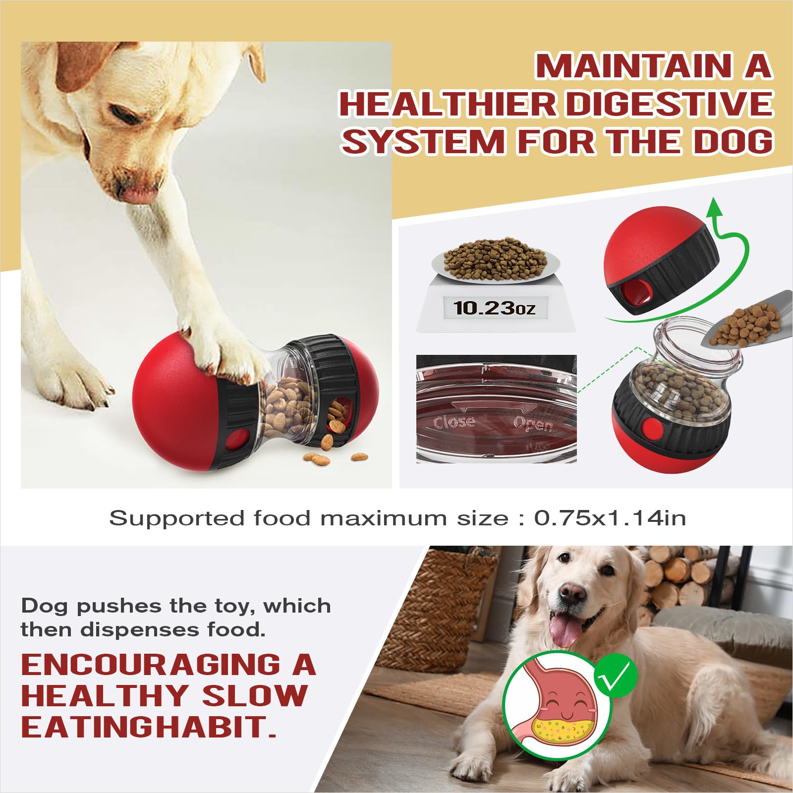 Chronanagese interactive dog puzzle toy food-dispensing holes during play