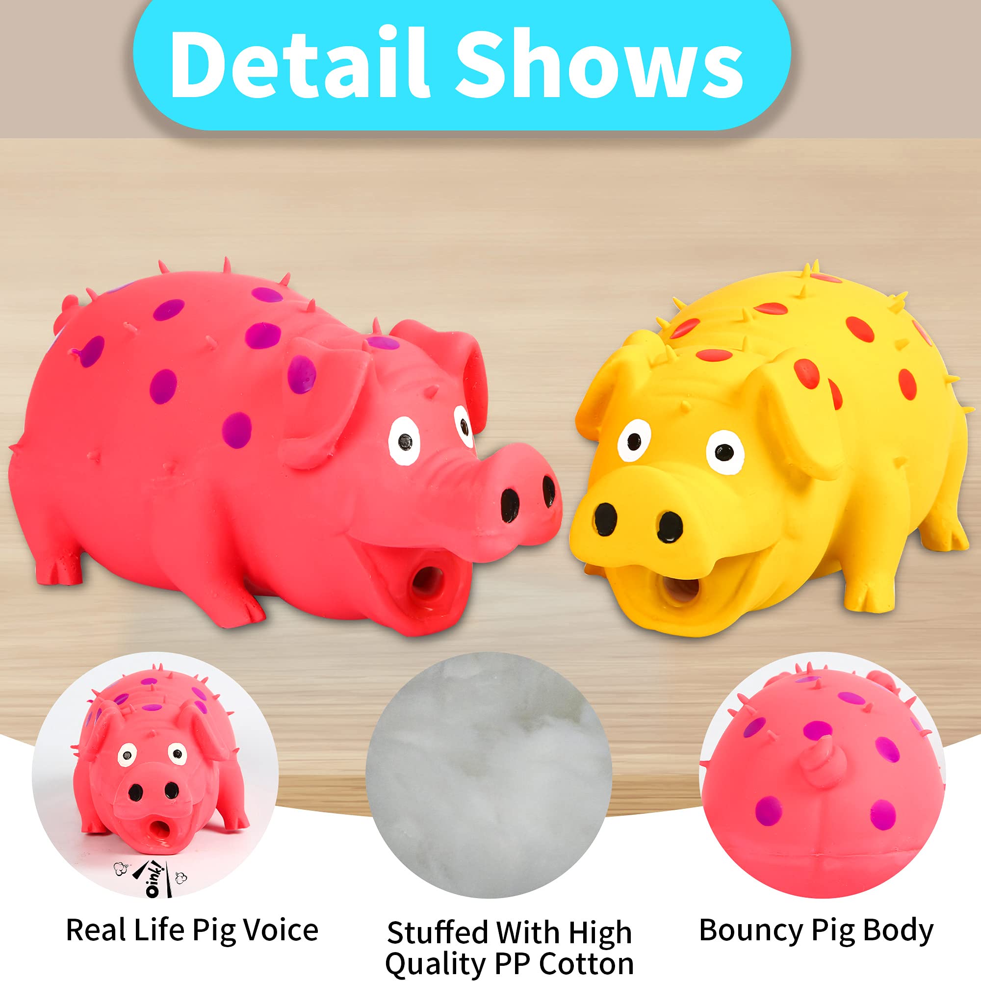 ChubbyPiggies 3-Pack latex dog toys on the floor, safe material for gentle chewers.