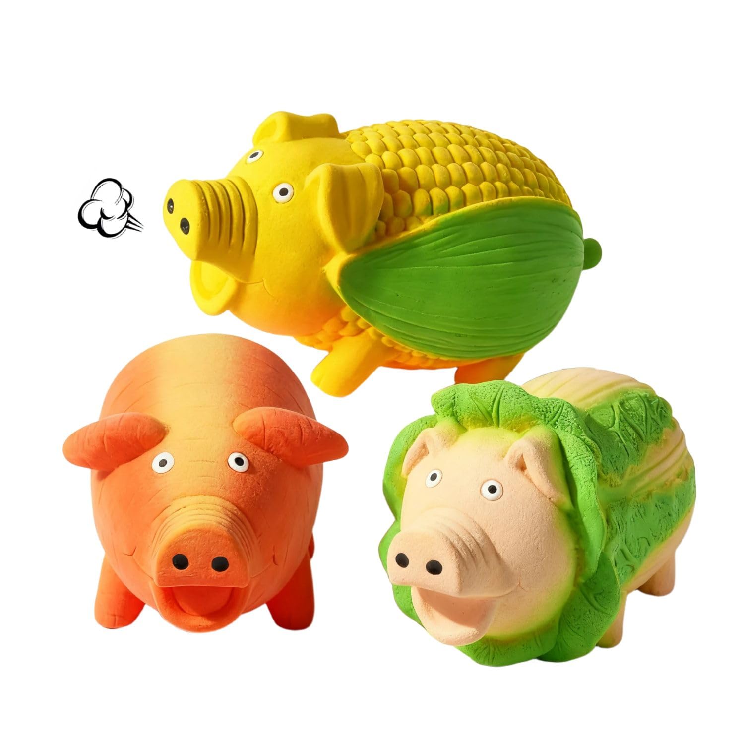 ChubbyPiggies 3-pack squeaky vegetable pig toy—durable latex for interactive fetch and enrichment
