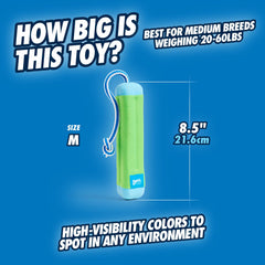 Chuckit Amphibious Bumper nylon and foam exterior gentle on dogs mouths.