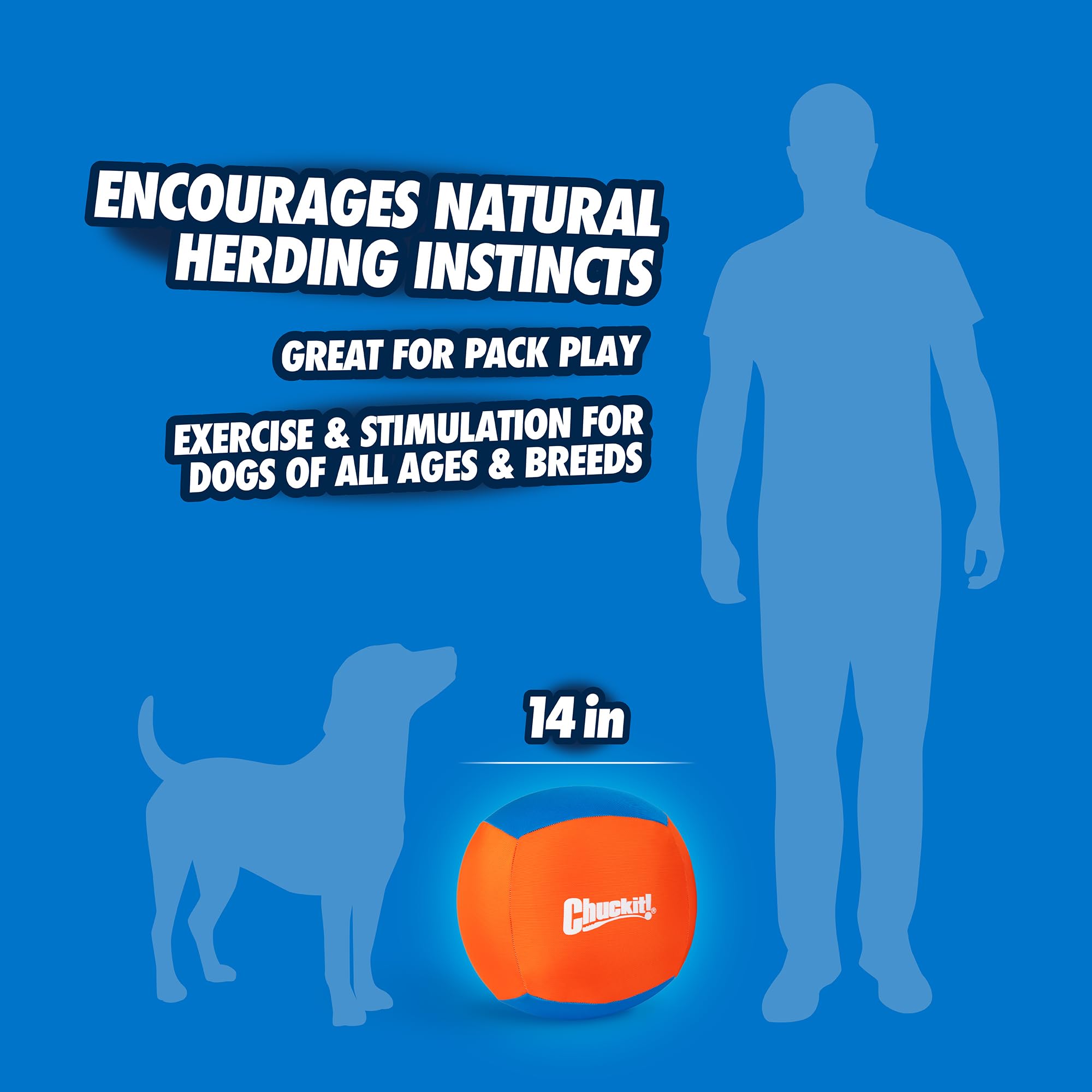 Chuckit! Big Air Ball no bite zone encourages gentle herding and non-chewing play.