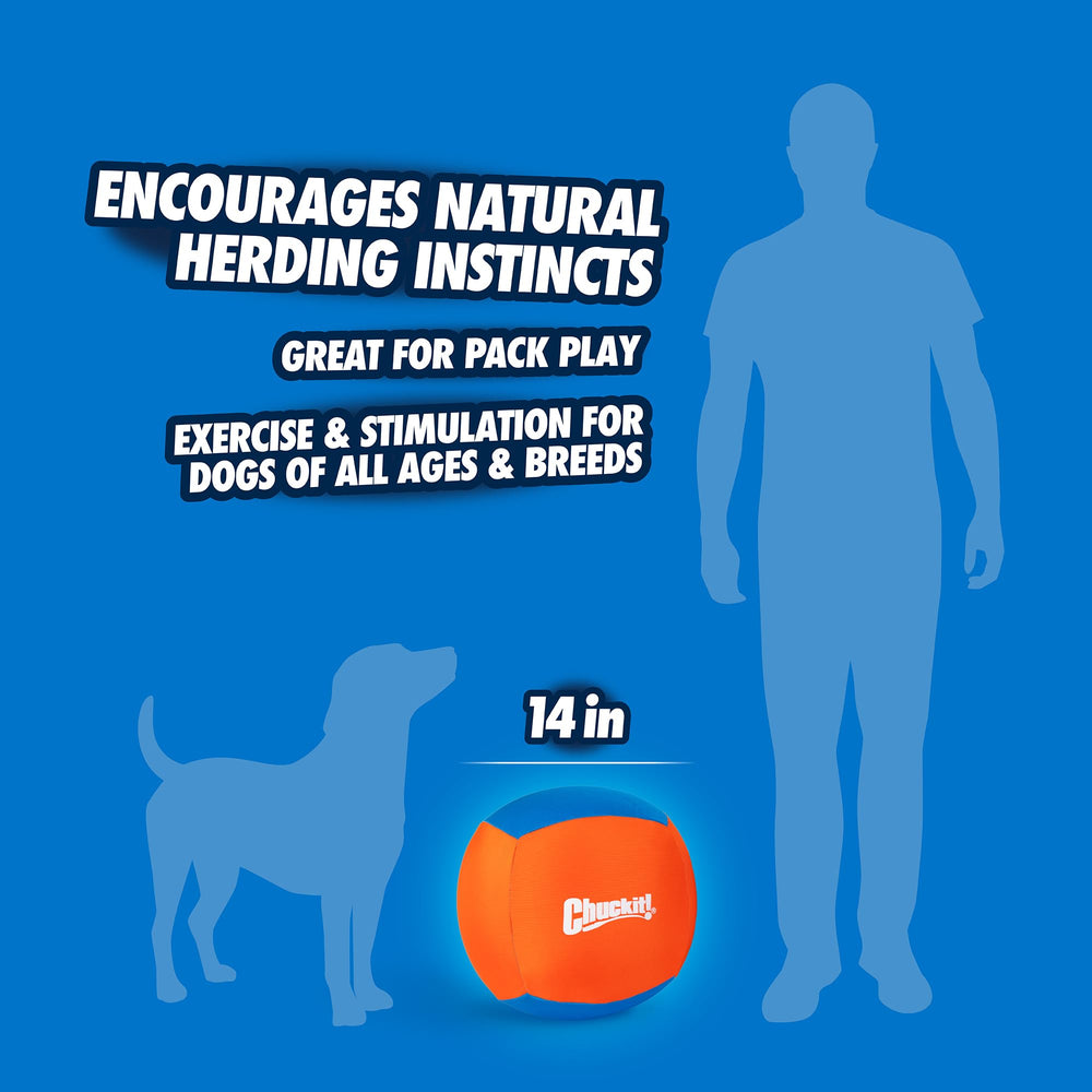 Chuckit! Big Air Ball no bite zone encourages gentle herding and non-chewing play.