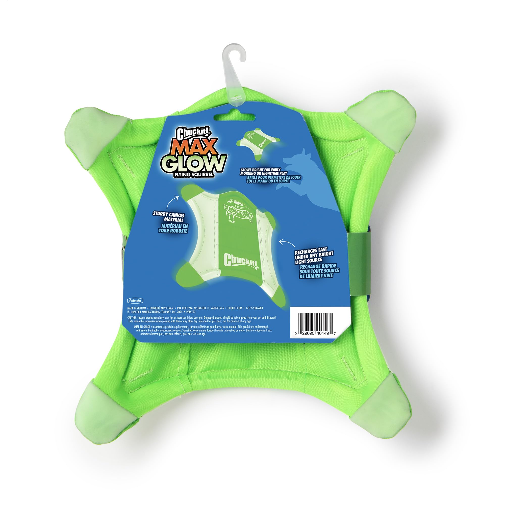 Chuckit! Glow Squirrel logo highlights high-visibility design for tracking