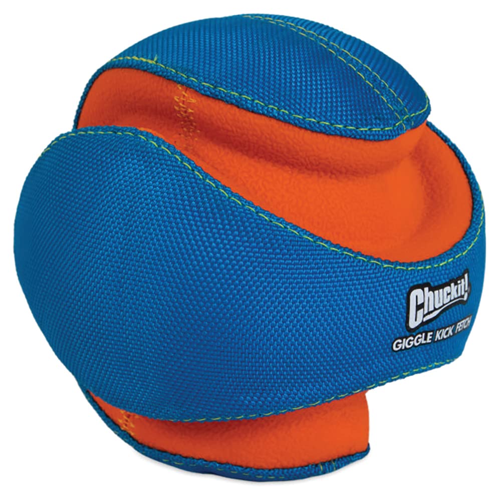 Chuckit Kick Fetch ball with deep ridges enables easy pickup after toss.
