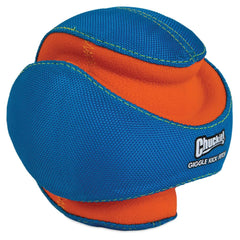 Chuckit Kick Fetch ball with deep ridges enables easy pickup after toss.