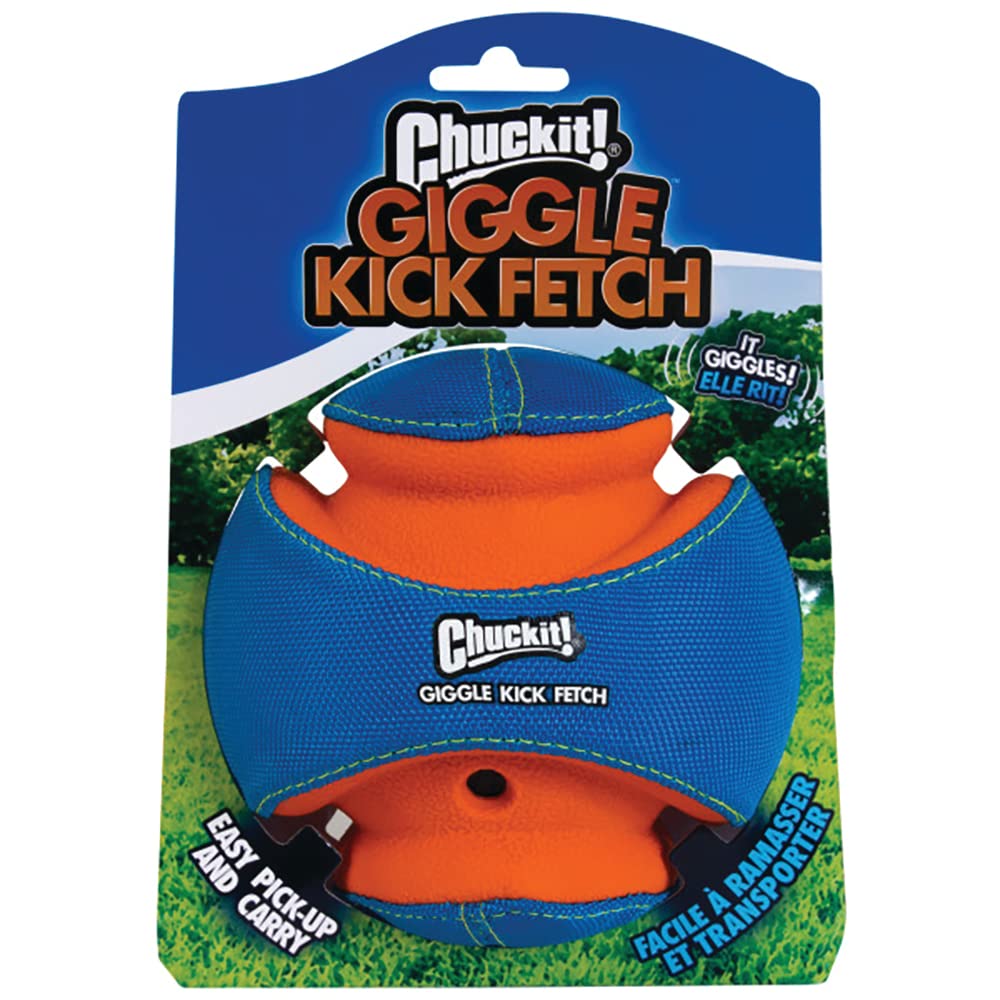 Chuckit Kick Fetch ball with durable canvas and rubber withstands rough play.