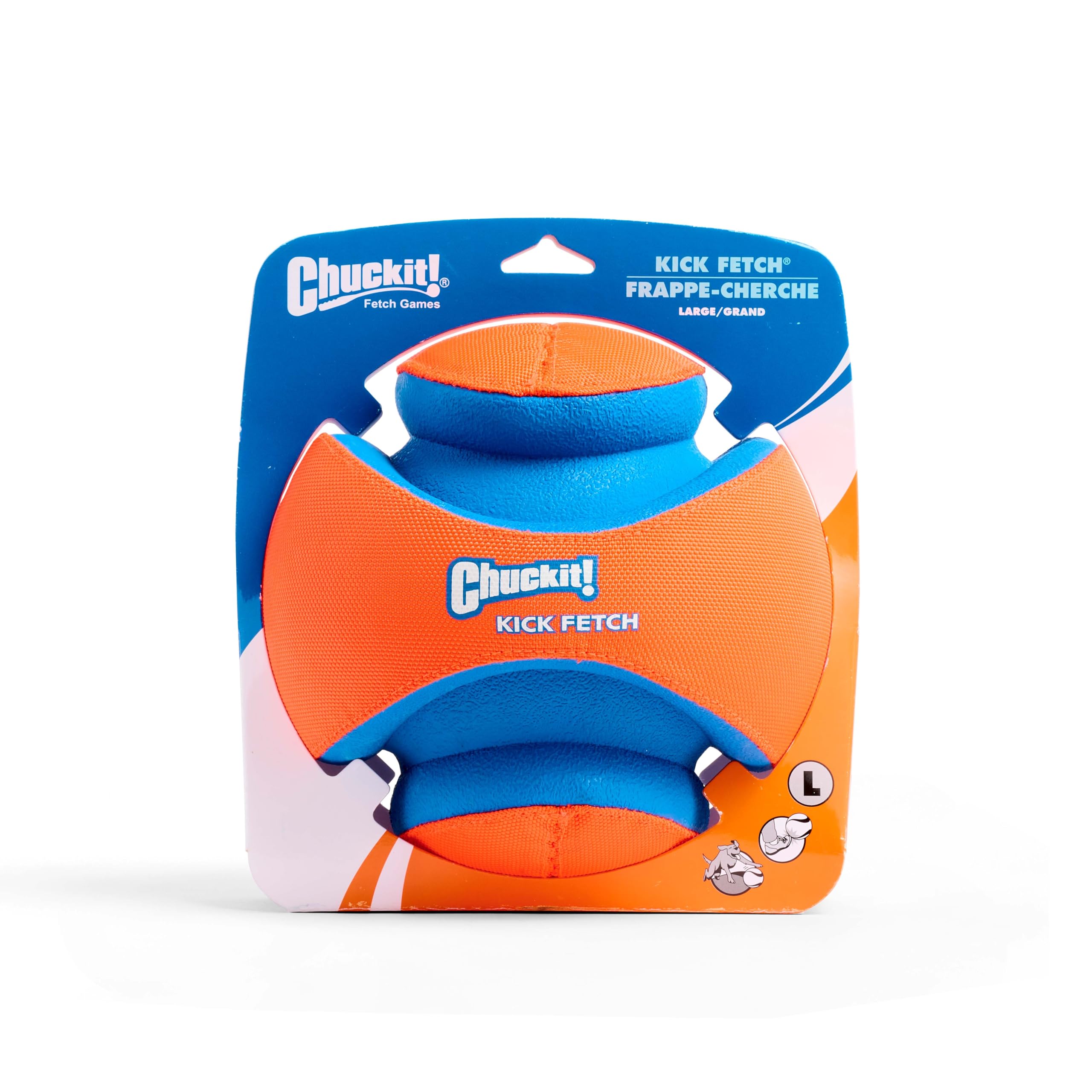 Durable Chuckit! Kick Fetch Ball made with rubber, foam, canvas for rugged play.