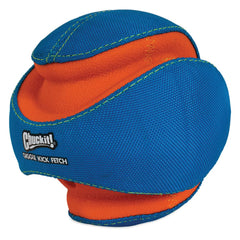 Chuckit Kick Fetch ball floats in water for versatile indoor and outdoor play.