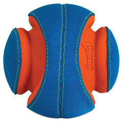 Chuckit Kick Fetch ball's high-visibility colors aid locating outdoors.