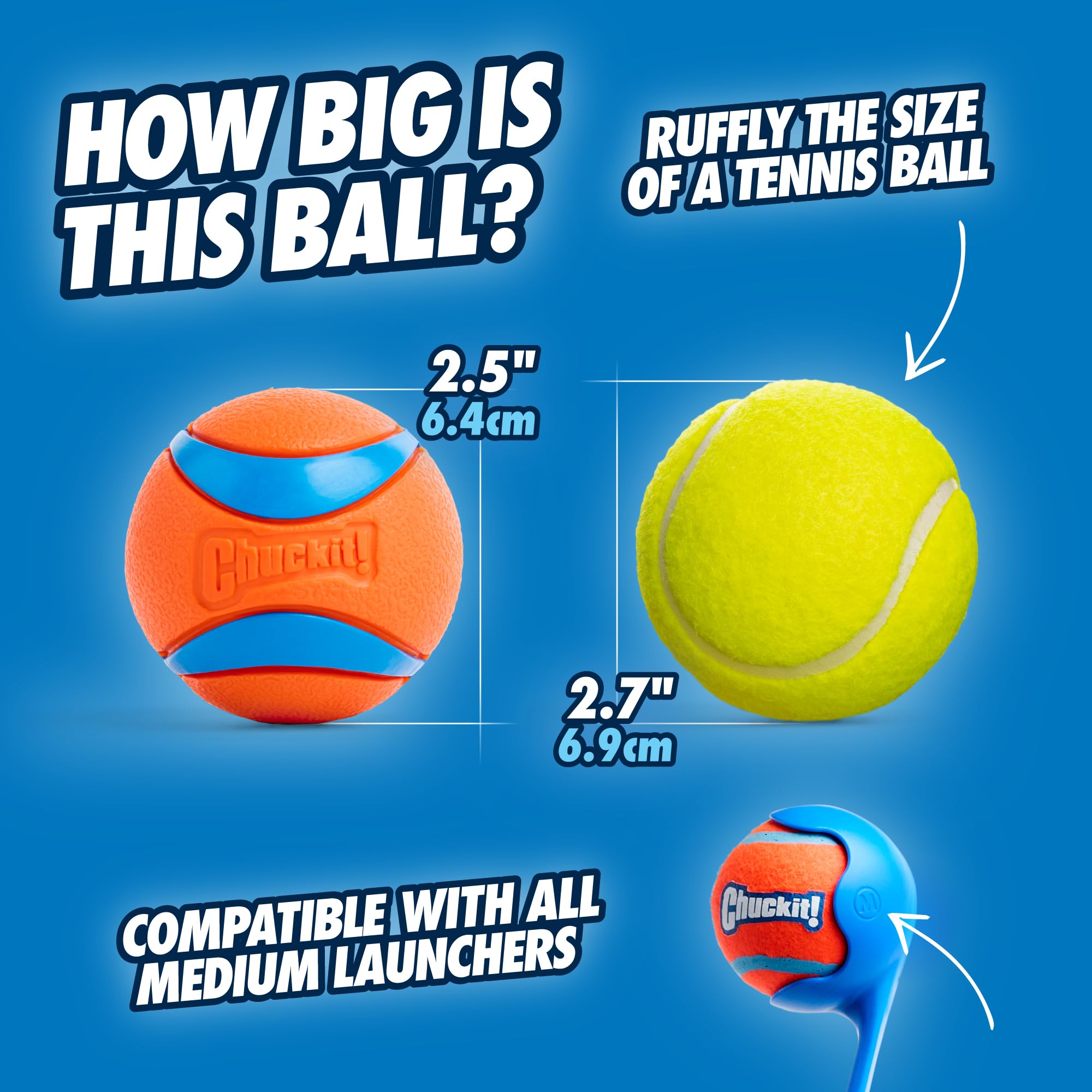 Chuckit! Medium 2.5-inch balls close-up, high visibility and bounce-ready.
