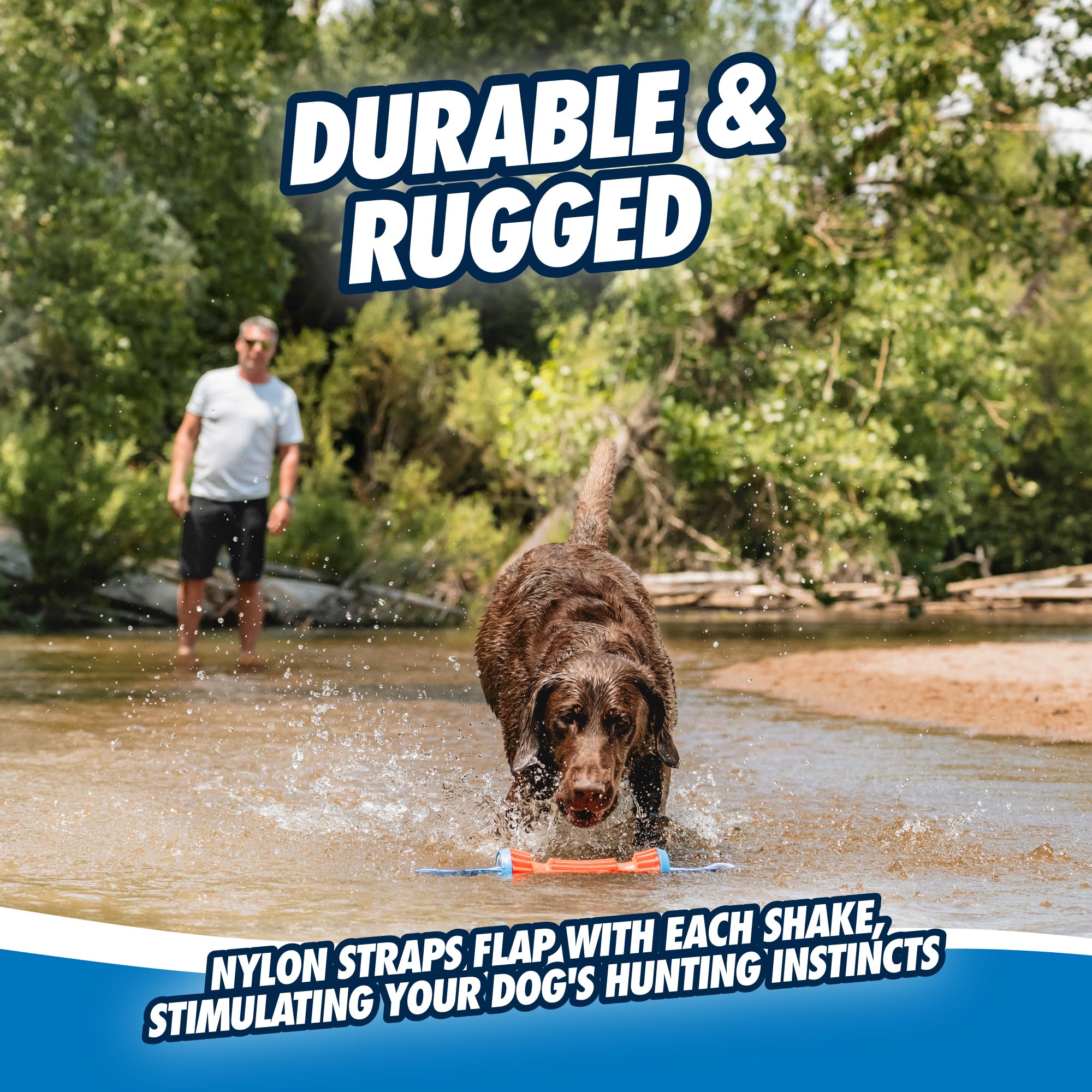 Chuckit Rugged Bumper floats on water for aquatic play