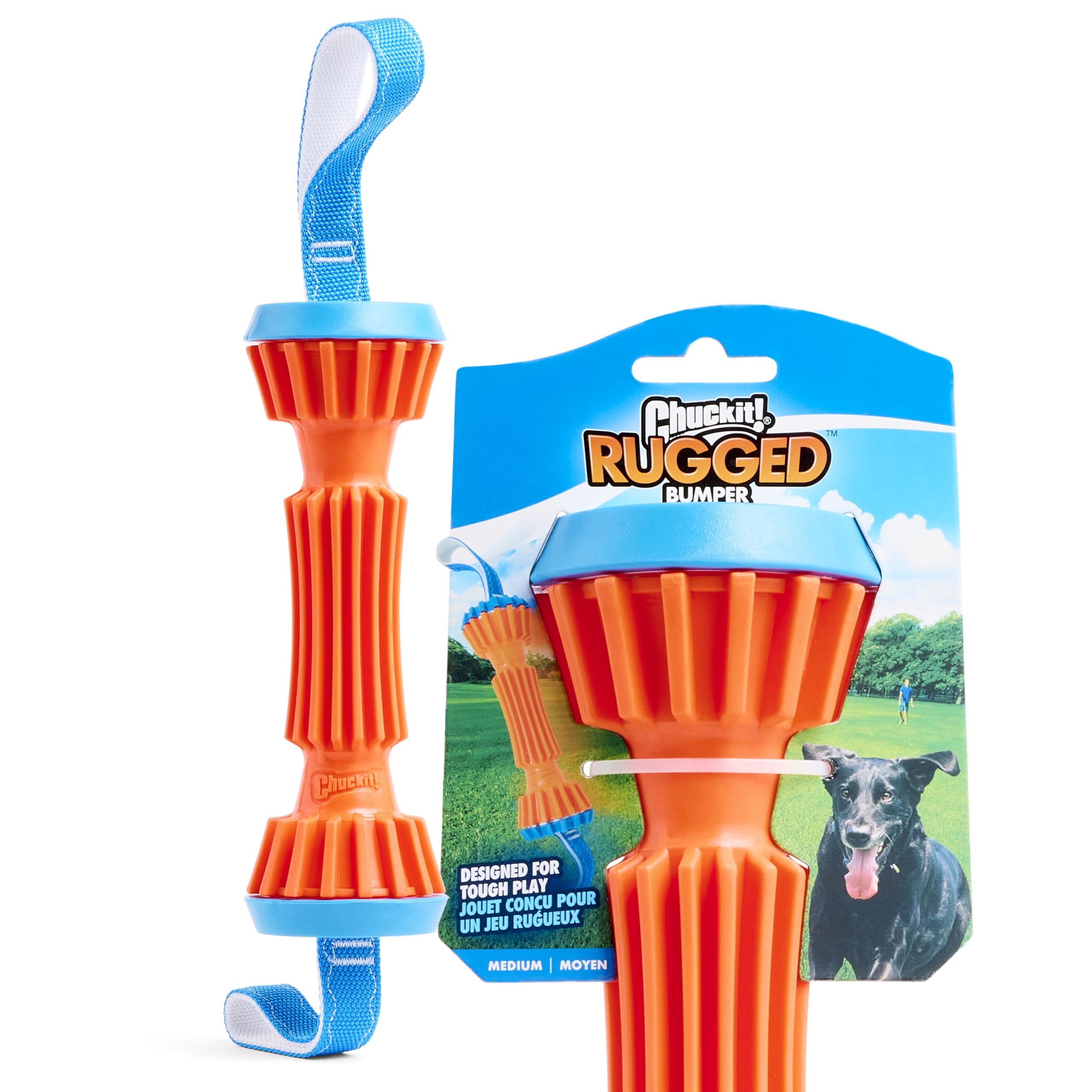 Chuckit Rugged Bumper nylon straps trigger prey instincts during play