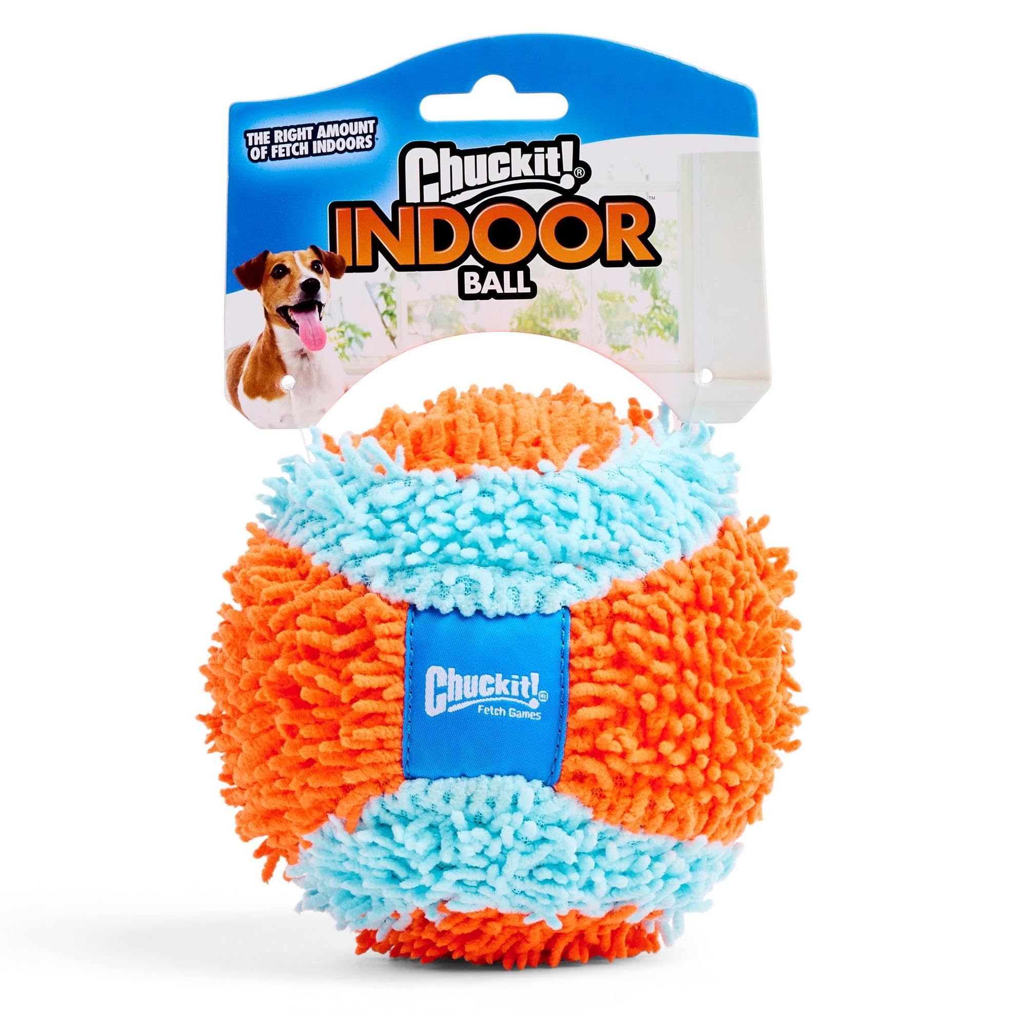 Soft chenille-covered Chuckit ball for comfortable fetch sessions.