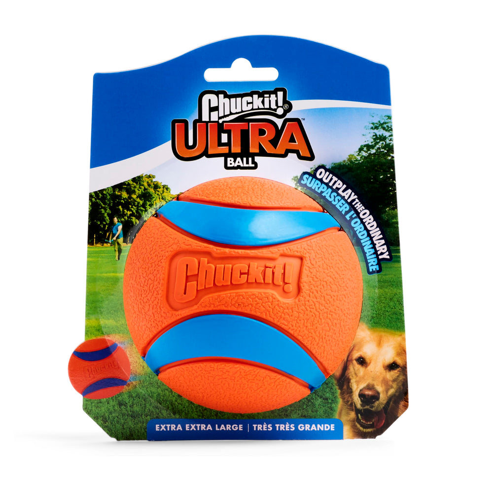 Chuckit Ultra Ball XXL designed for dogs over 100 pounds.