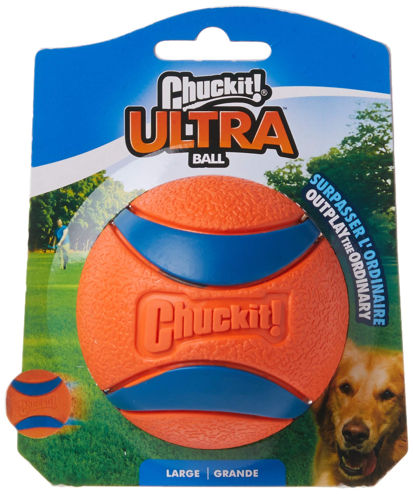 Chuckit! Ultra Balls Large 3-Pack side view highlights durability for outdoor play.