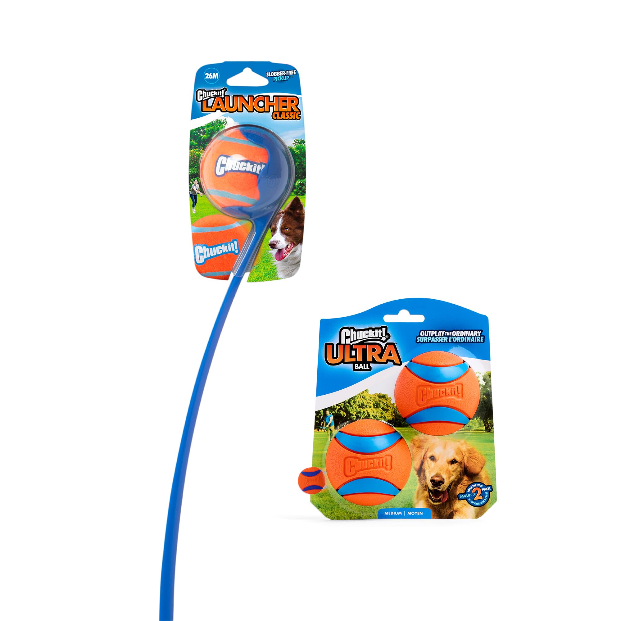 Chuckit! Ultra launcher in use showing extended reach for easy pickup.
