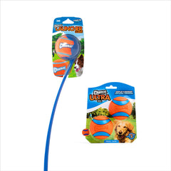 Chuckit! Ultra launcher in use showing extended reach for easy pickup.