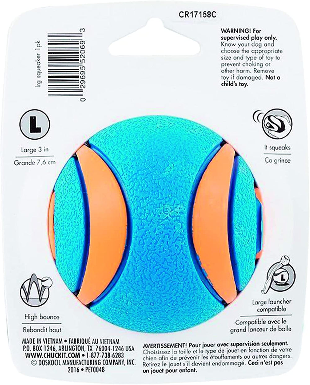 Squeaker visible inside Chuckit! Ultra Squeaker Ball Large during play.
