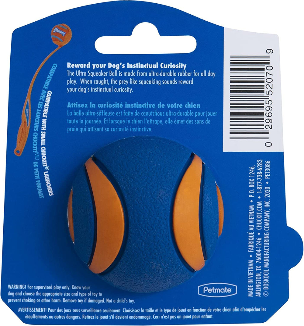 Chuckit! Ultra Squeaker Ball small with textured grip for play.