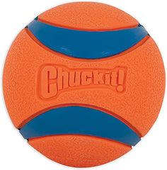 Close-up of Chuckit! XL blue/orange ball for large-dog play.