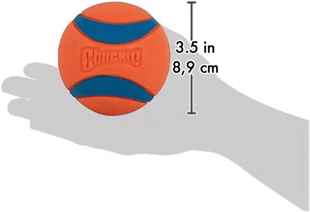 Chuckit! blue-orange ball beside launcher for quick game setup.