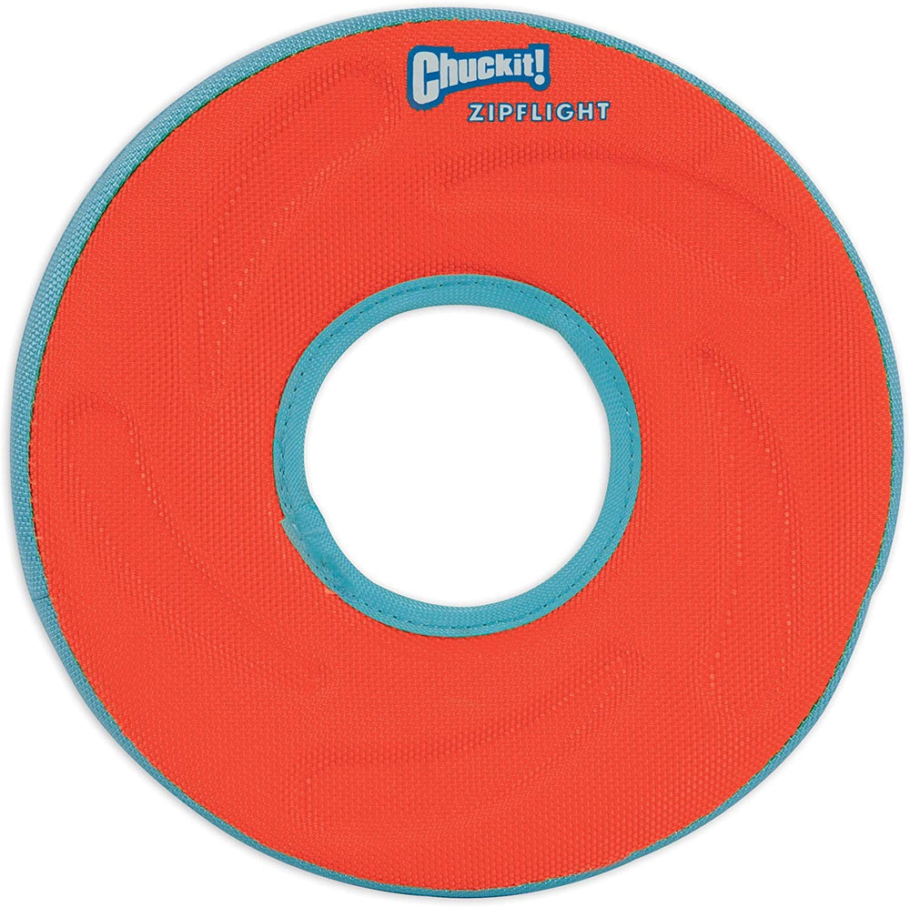 Chuckit Zipflight 8-inch amphibious ring two-pack front view for visibility during fetch.