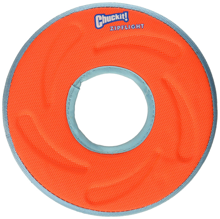 Chuckit Zipflight Frisbee dog toy in mid-air ready for fetch adventures