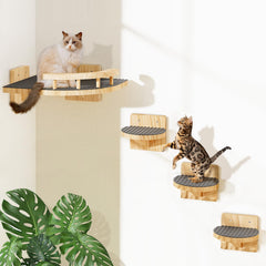 Chuiendi cat wall shelves 3 steps, side view, safe indoor climbing option