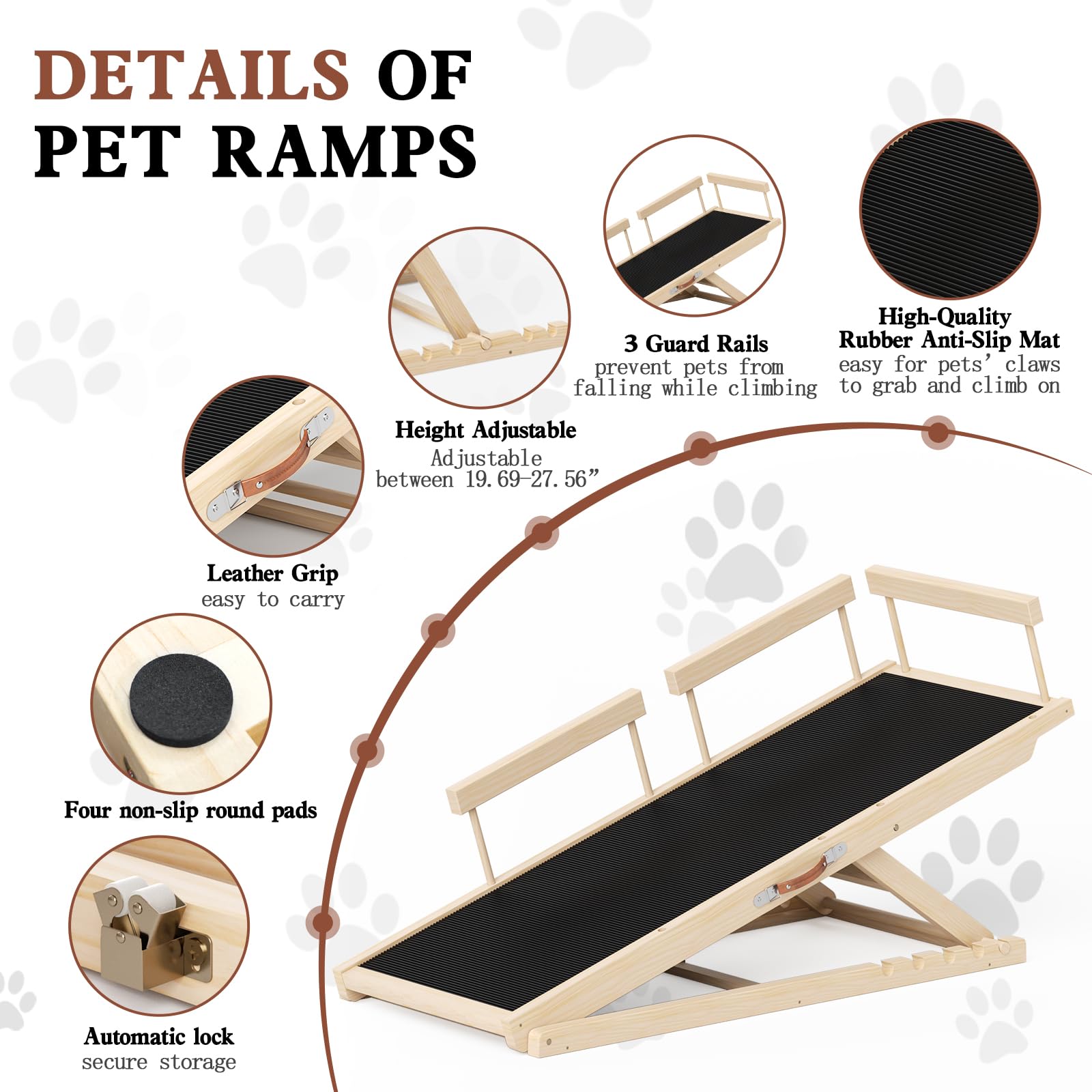 Chuiendi dog ramp with guardrails for safety while climbing