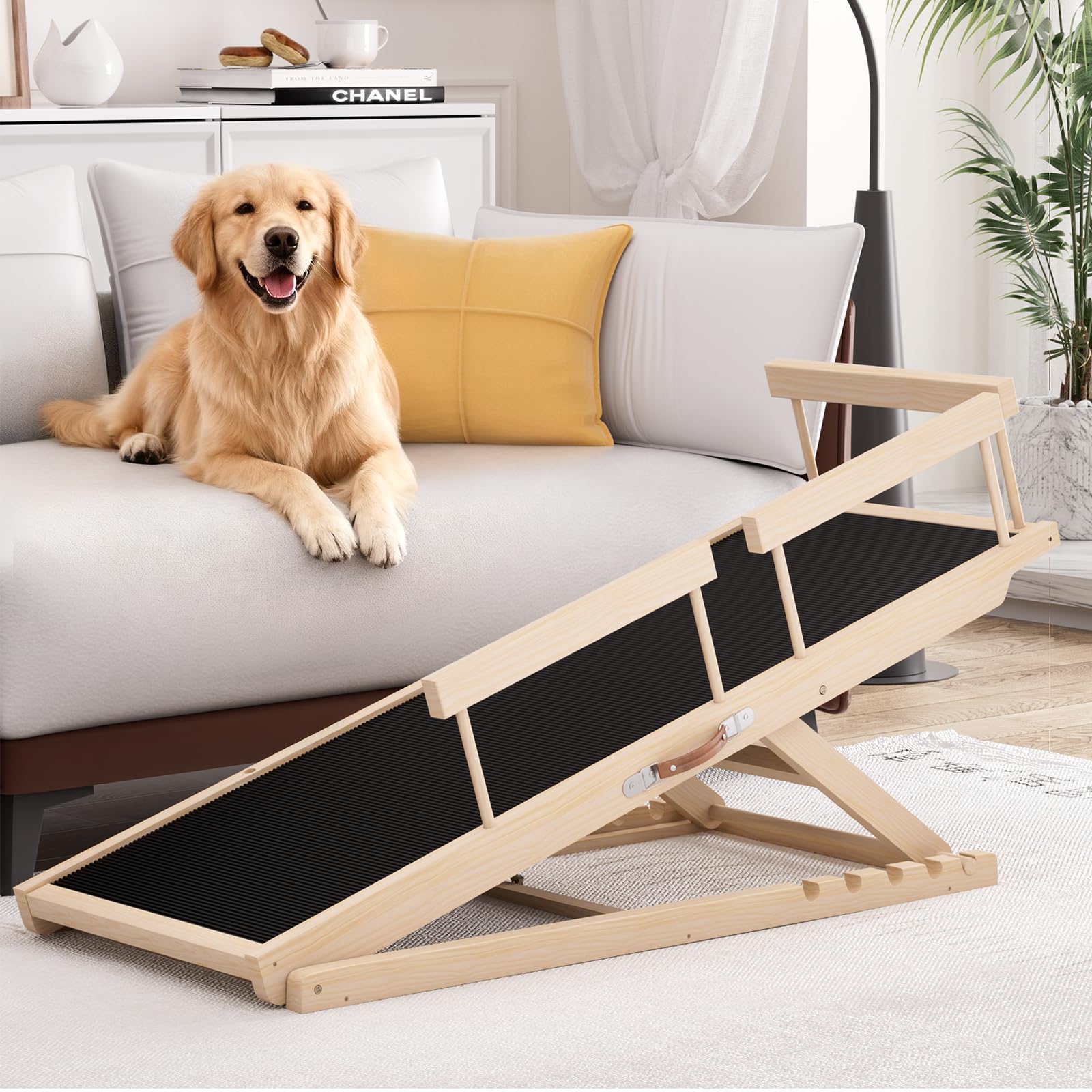 Chuiendi dog ramp on bed helping pets climb smoothly
