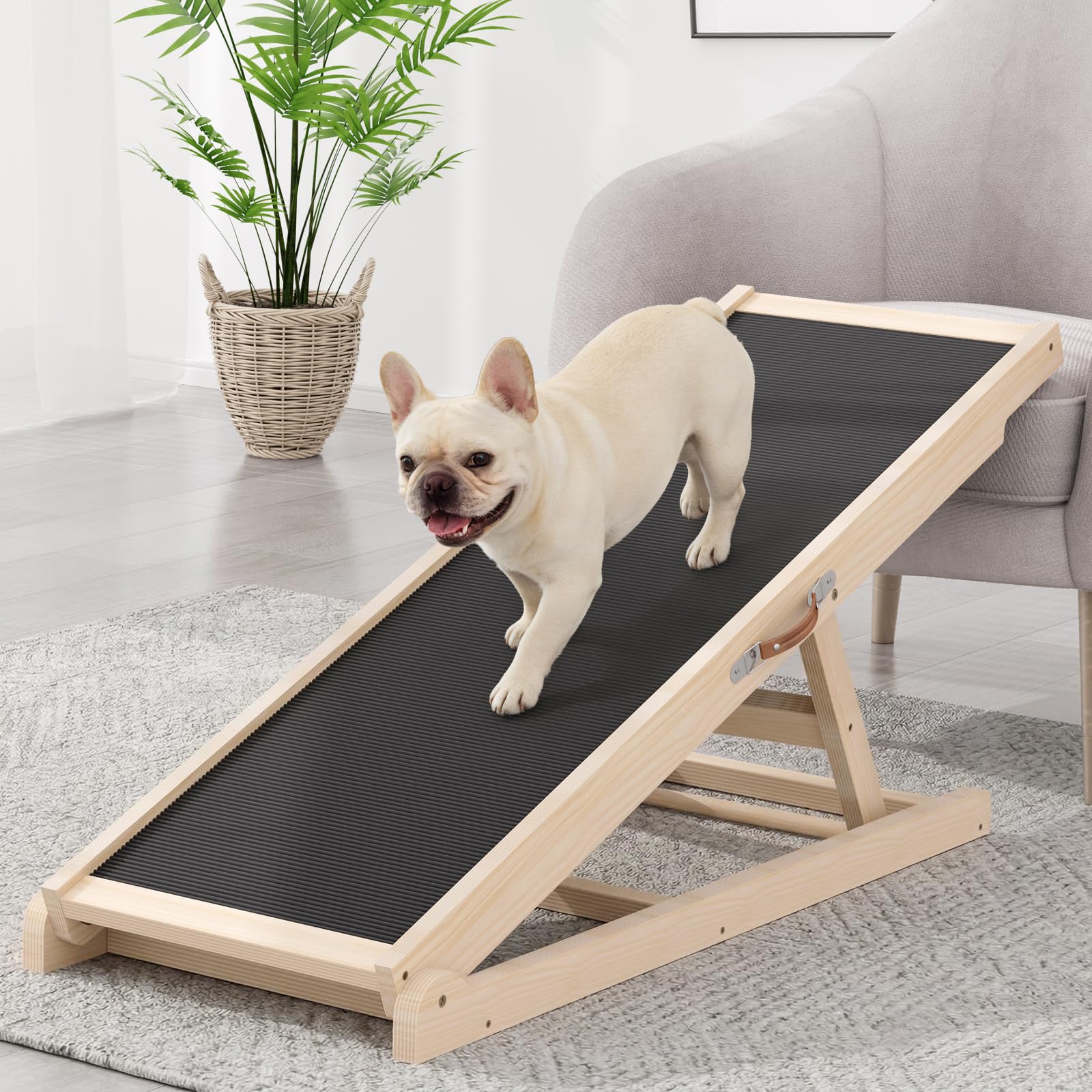 Chuiendi dog ramp with wooden frame and six-height adjustment for beds and couches