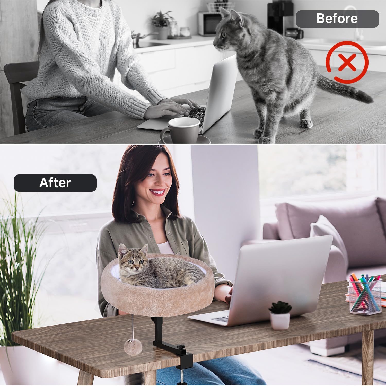 Chumajor Cat Desk Bed 360 rotation view for flexible positioning