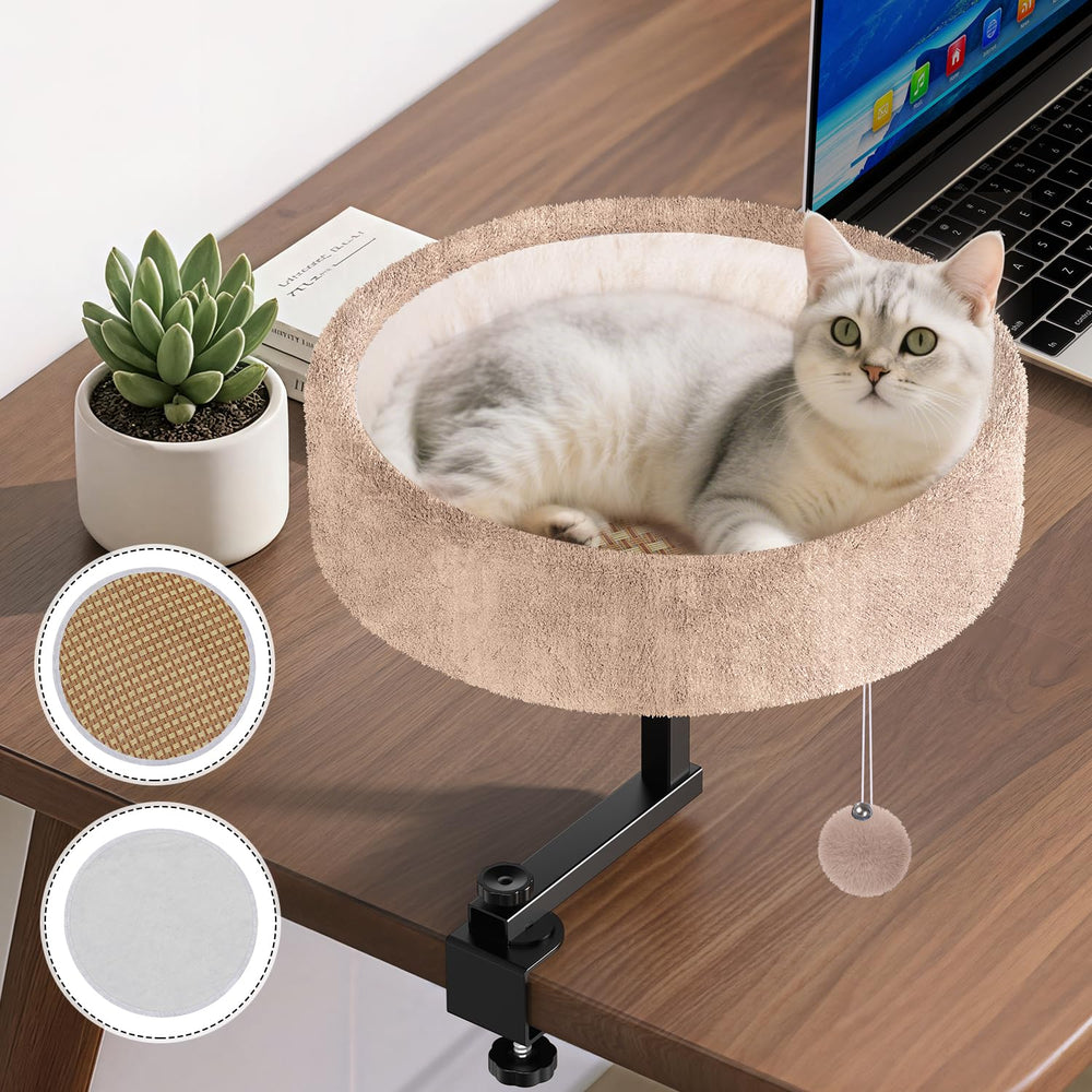 Chumajor Cat Desk Bed with rotating base show the space-saving perch