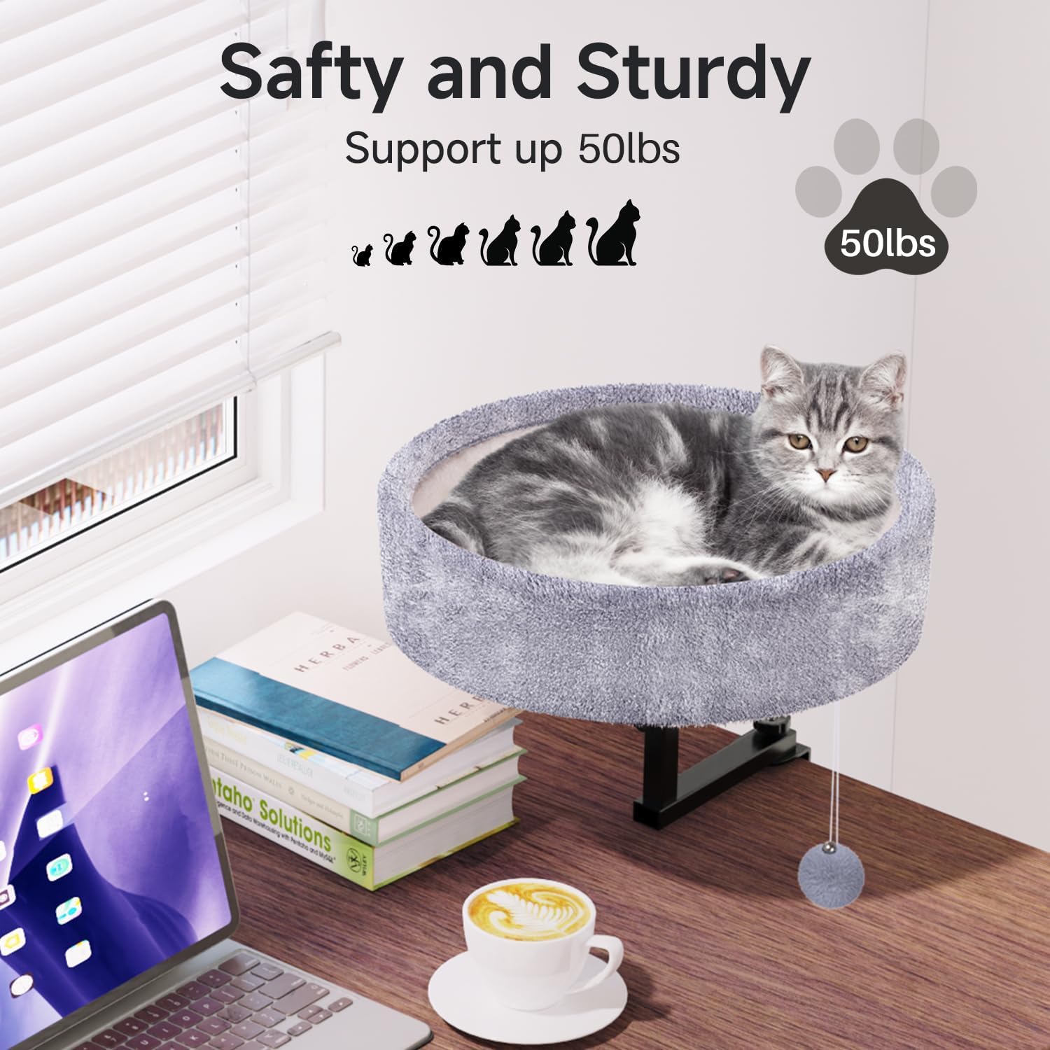 Chumajor cat desk bed soft faux fur creates a cozy nap space beside your workstation.