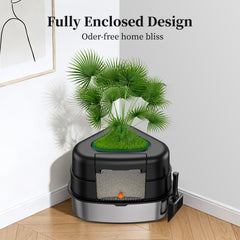 Chumajor hidden-plant litter box, front view, 70L capacity for large felines.