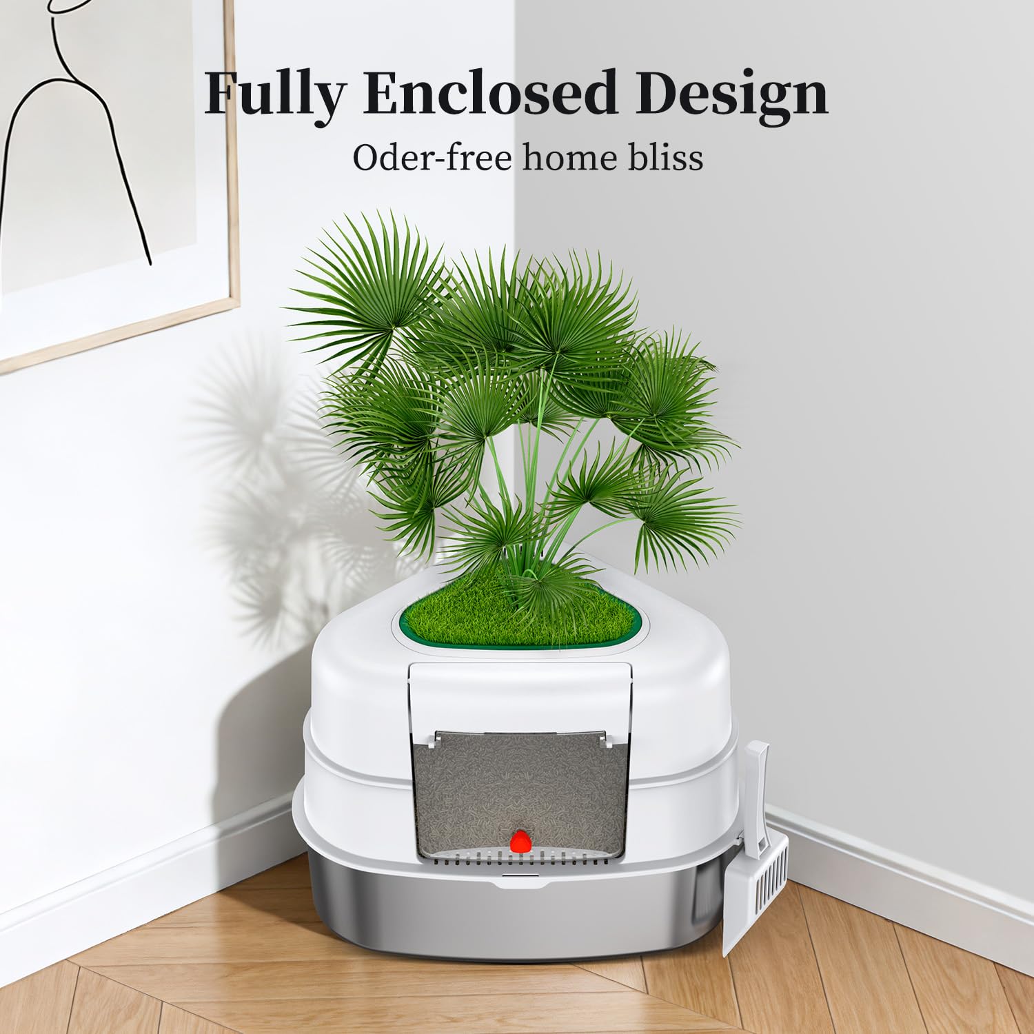 Chumajor hidden plant litter box with artificial plant viewed from above for décor concealment