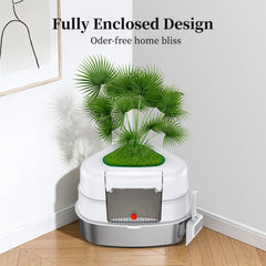 Chumajor hidden plant litter box with artificial plant viewed from above for décor concealment
