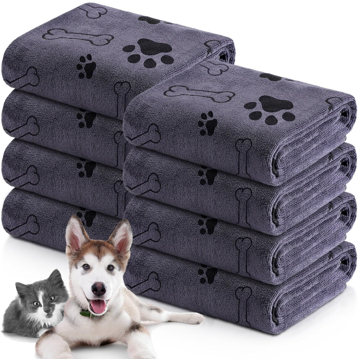 Chumia 8-pcs dog towels with paw print design for fast drying
