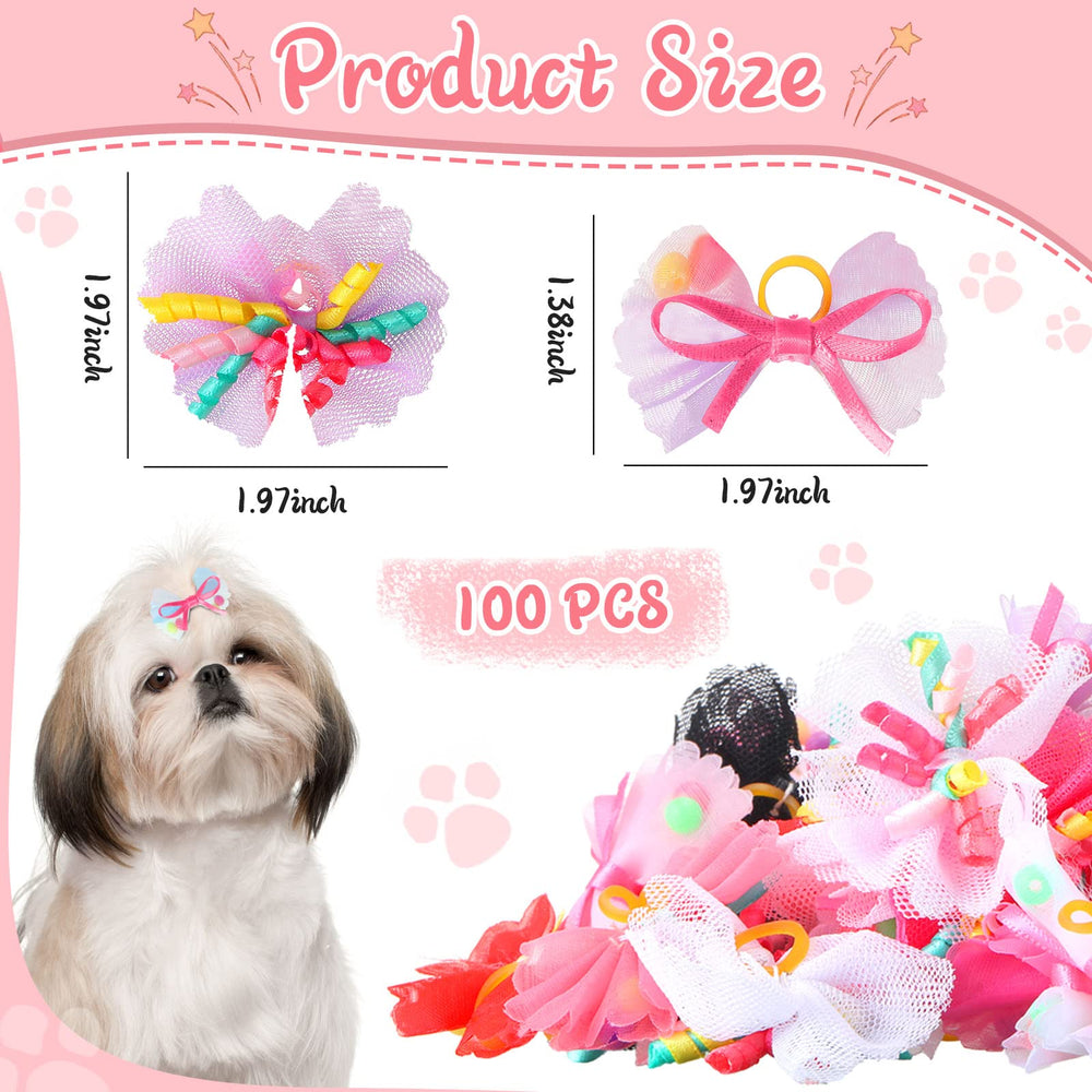Chumia dog bows with curly ribbons add charm to outfits.
