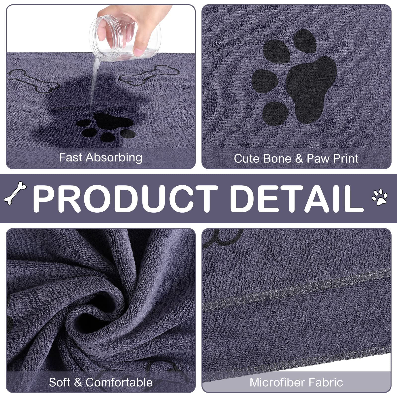 Chumia dog towel bone print design wraps pets comfortably after baths.