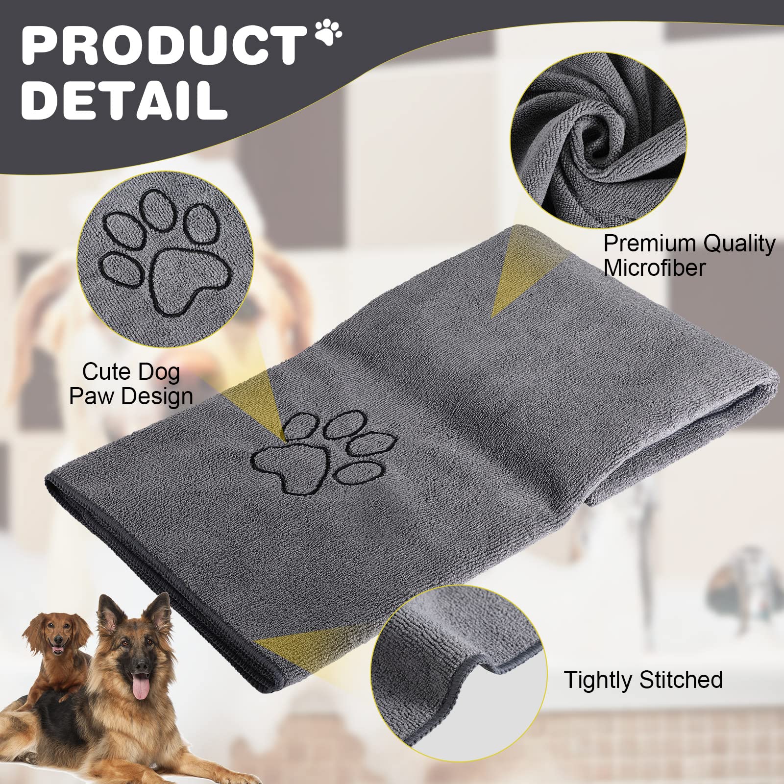 Chumia gray 4-pack dog towels for home and travel