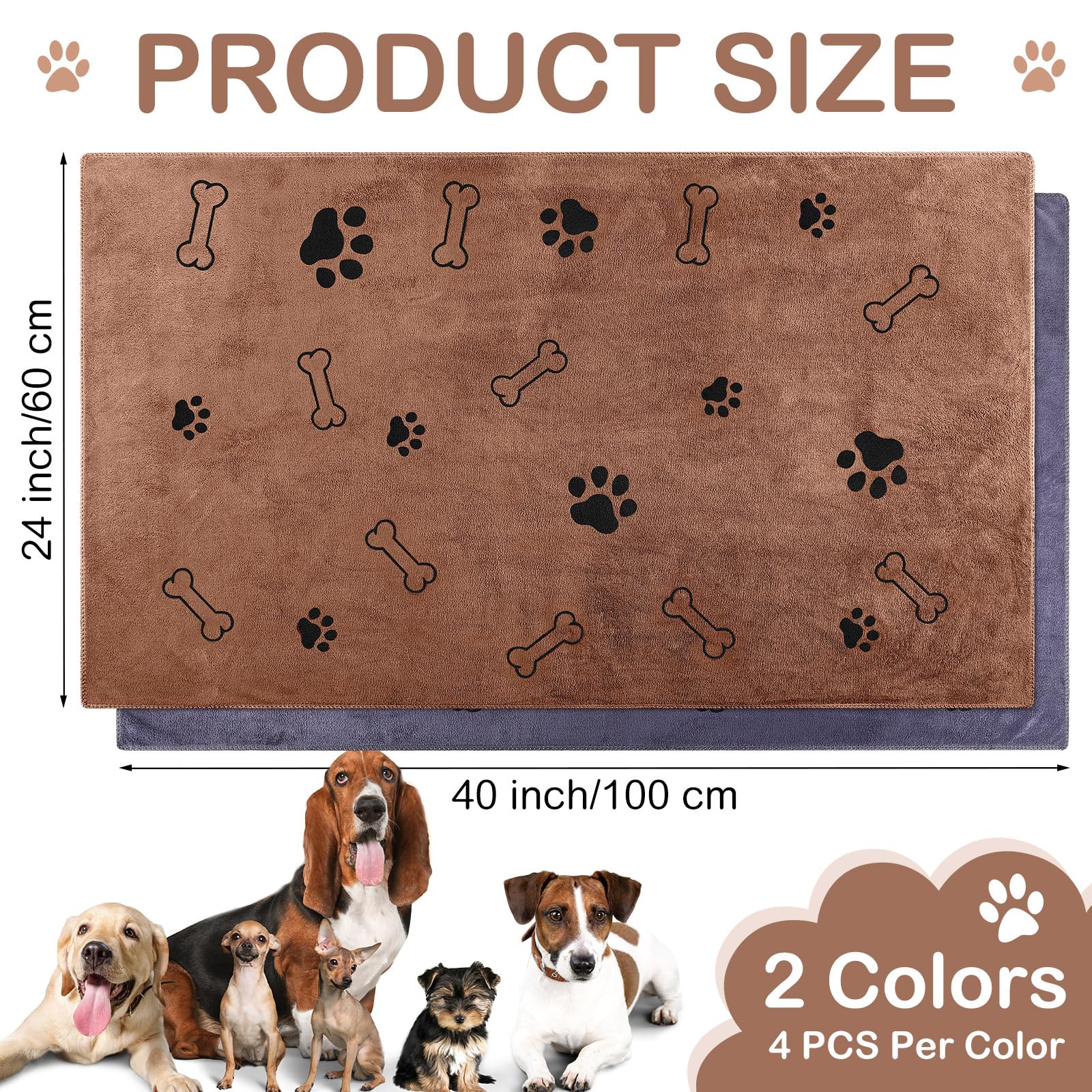 Chumia microfiber dog towel, 40x24 inches, highly absorbent for gentle drying.