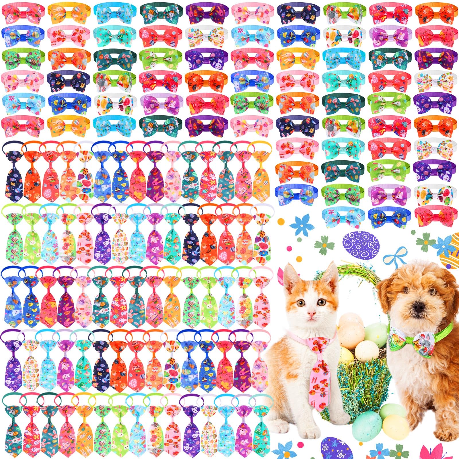 Chunful Easter bunny pattern bow for pets—adjustable and comfortable for celebrations.