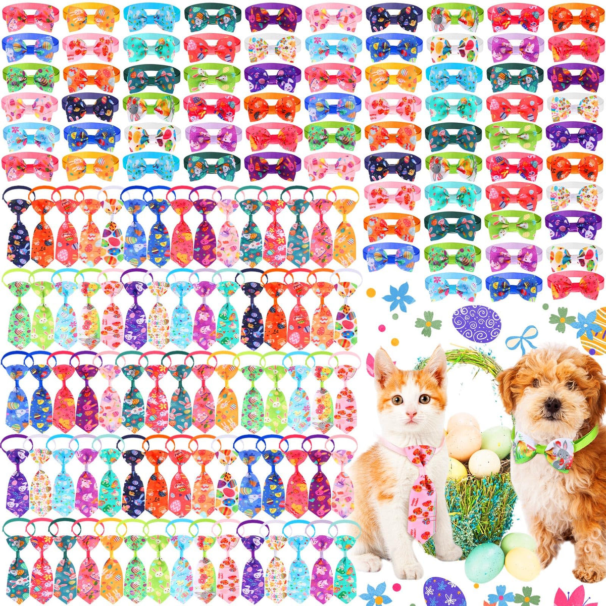 Chunful Easter bunny pattern bow for pets—adjustable and comfortable for celebrations.