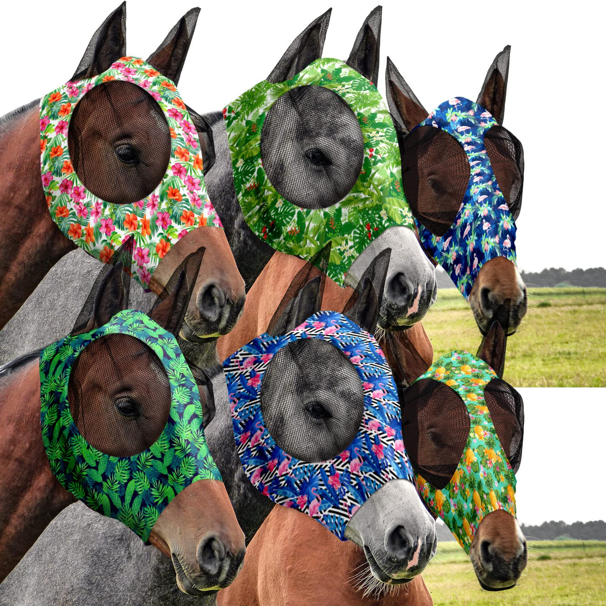 Chunful flamingo large fly mask front view showing full visibility and eye protection